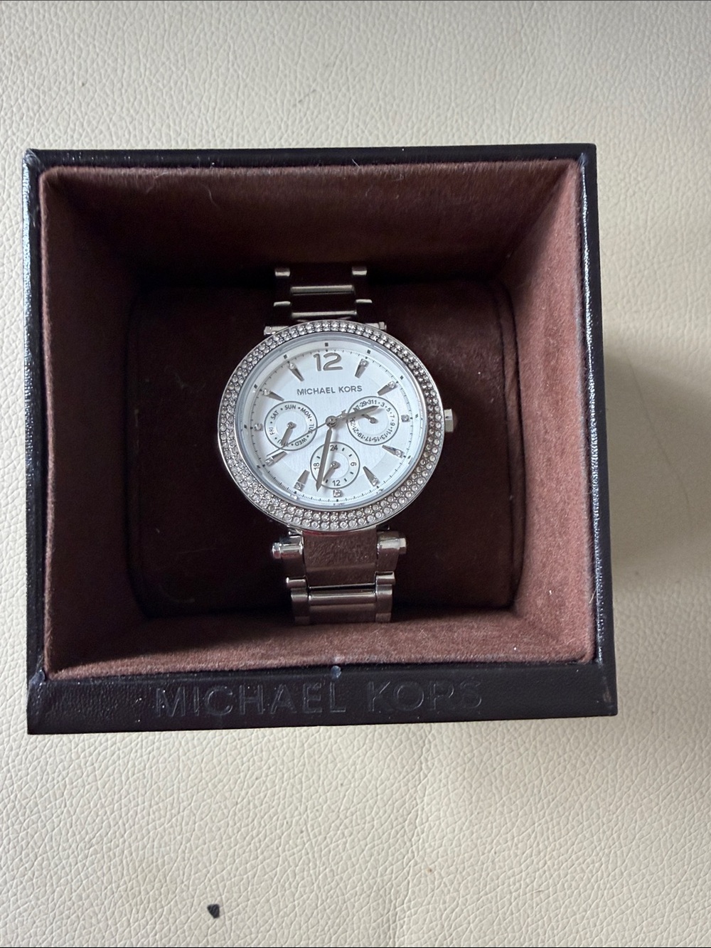 Michael Kors Silver-Tone Crystal Bracelet Watch